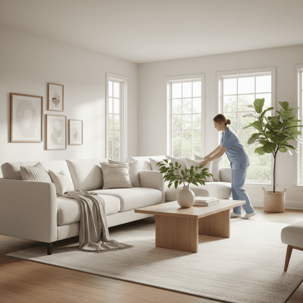 Bright and clean living room after a professional cleaning service