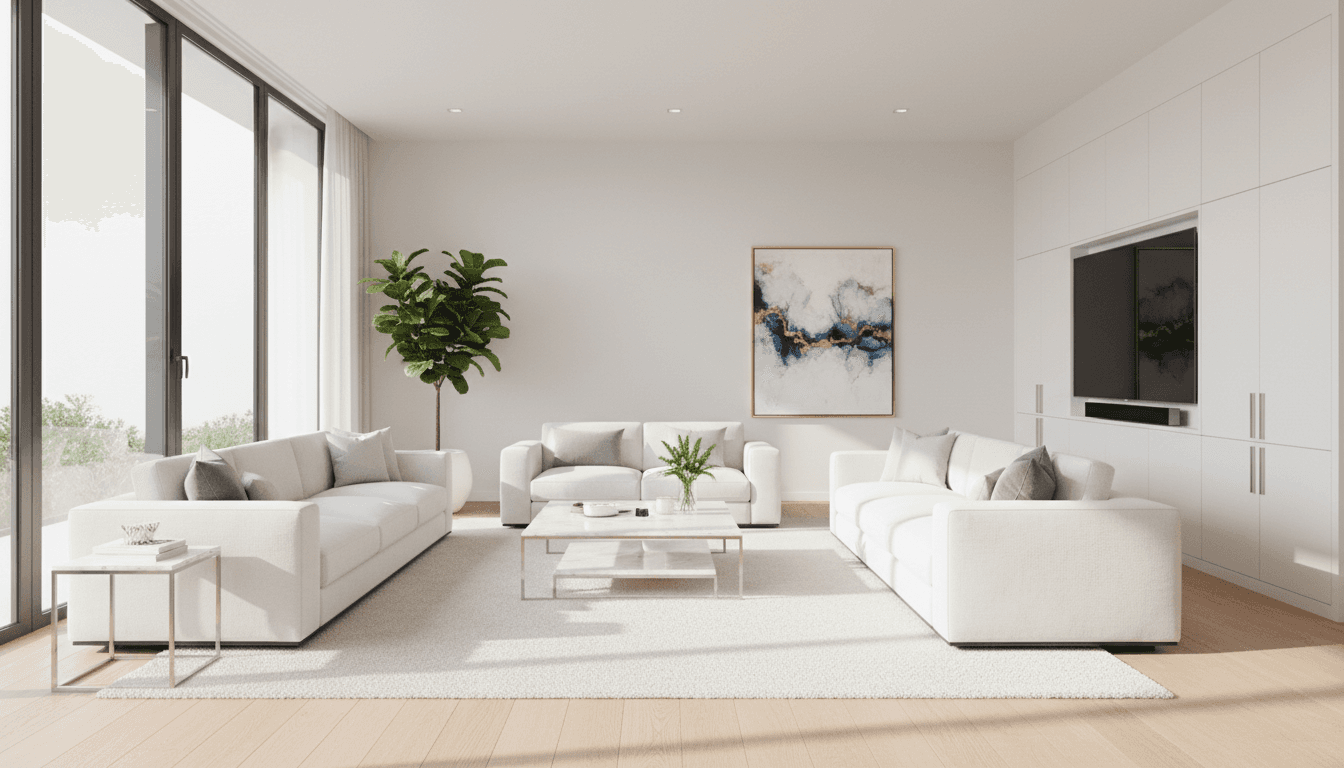 Bright clean living room with natural light after professional cleaning
