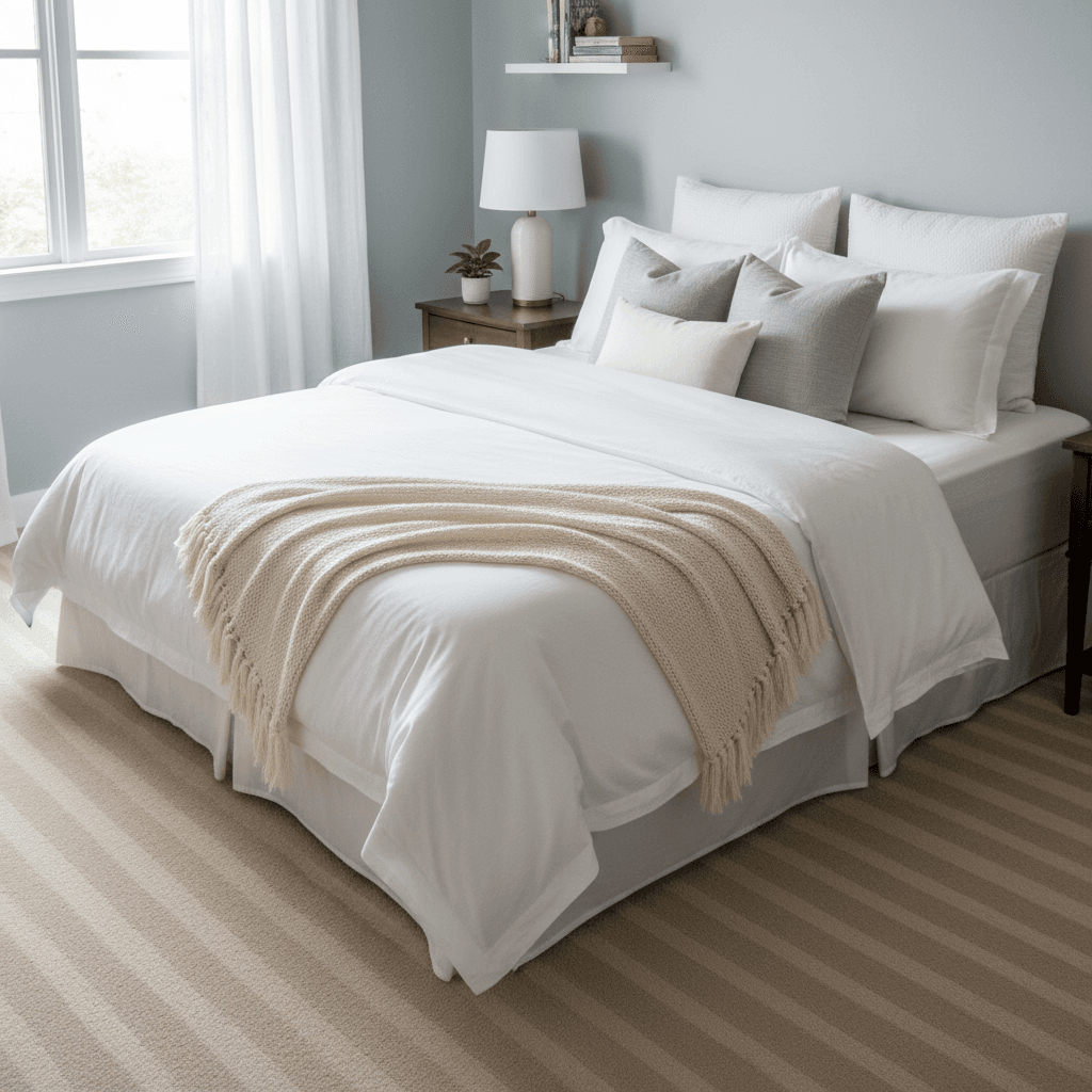 Neatly made bed in a clean bedroom