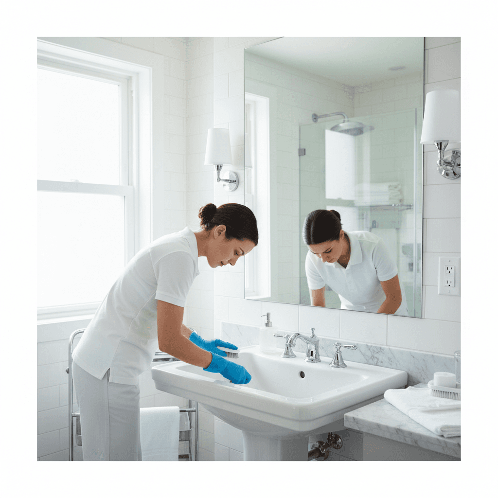 Sparkling clean bathroom sink and mirror